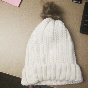 White fleece lined winter hat